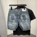 Men's Trendy Distressed Denim Shorts Summer New Arrivals Simple Four Or Five Point Korean Style Slim Fit Mid-Length Shorts_mkmklike.com