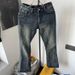 Men's Washed Distressed Bamboo Striped Slimming Flared Jeans mid Waist Straight Pants American High Street Cleanfit Trousers_mkmklike.com