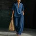European And American Loose And Casual Denim Suit, Lazy Style V-neck Fashion Casual Wide-leg Jeans For Women_mkmklike.com