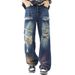 Men's Clothing High Street Retro Tie Dyed Ripped Beggar Pants Men's Handsome Washed Loose Straight Jeans_mkmklike.com