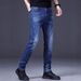 Men's Slim Fit Stretch Denim Jeans Simple Design Multi Process Blue Trousers_mkmklike.com
