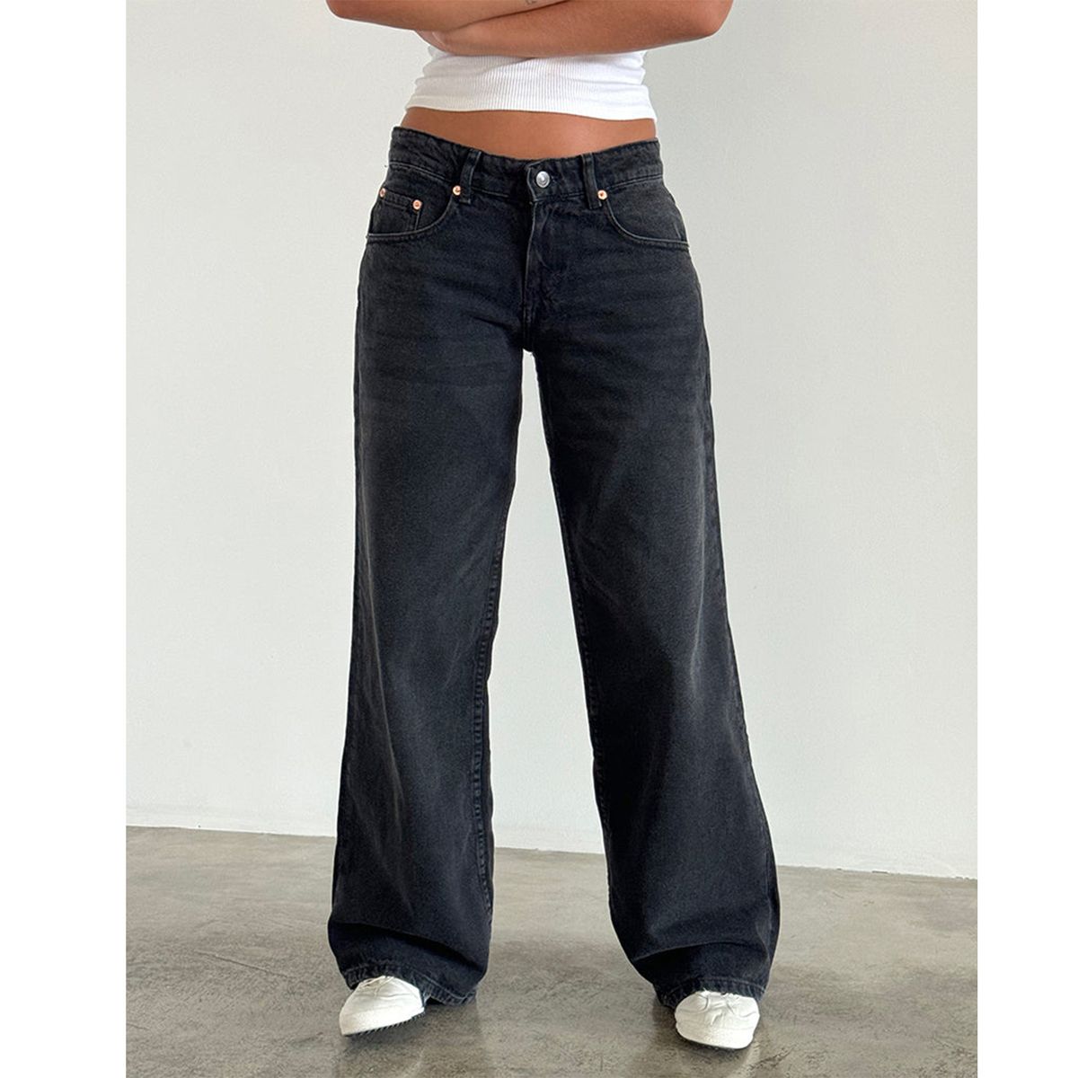 Vintage Low-Rise Straight Leg Jeans For Women - Classic Washed Denim With Wide Leg Design, Retro Style, Comfortable Cotton Fabric_mkmklike.com