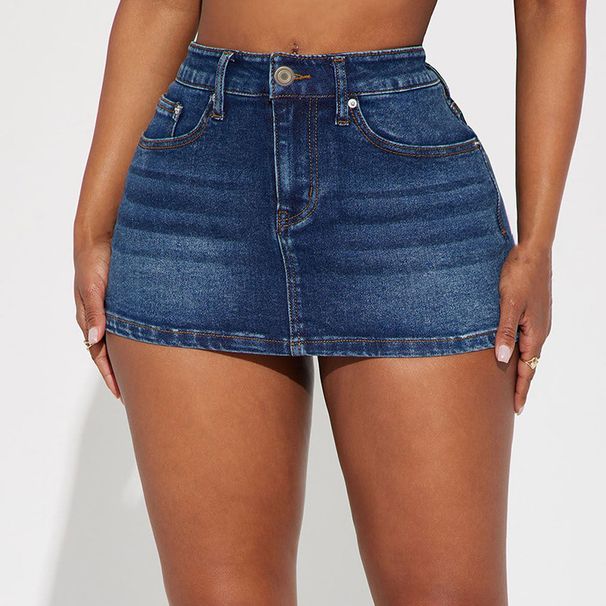 K Elastic Denim Skirt For Women, Denim Short Skirt_mkmklike.com