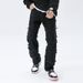 Men's Clothing Black Ripped Jeans Men's Black Ripped Jeans - Relaxed Fit Straight Leg Distressed Denim Pants For Casual Streetwear & Hip Hop Style_mkmklike.com