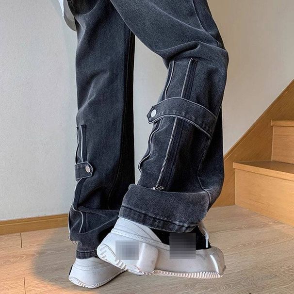 Men's Streetwear Wide-Leg Jeans – Y2K Vintage Washed Denim Pants With 90s Hip Hop Style (S-3XL, Black/Muddy Wash)_mkmklike.com