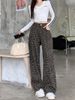 Petite Women's High-Waisted Leopard Print Wide Leg Jeans – Retro 70s Flare Pants With Slimming Fit & Floor-Length Silhouette_mkmklike.com