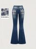 Women's Embroidered Back Pocket Flare Jeans - Rhinestone Accents & High Waist Stretch Denim (Blue, S-2XL)_mkmklike.com