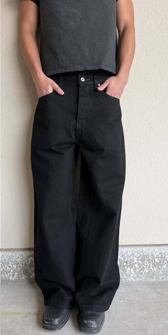 Retro Washed Distressed Patchwork Jeans Straight Leg Trousers Mid Waist Zipper Fly Men Women Casual Normcore Autumn Winter Streetwear Black Gray_mkmklike.com