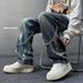 Men's Tie Dye Straight Leg Jeans Loose Fit Wide Leg Long Pants American High Street Style Trendy Cool And Stylish Denim_mkmklike.com