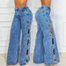 Women's Straight Leg Denim Jeans European Size Bow Hollow Detail Relaxed Everyday Wear Versatile Comfortable Feshion Trend_mkmklike.com