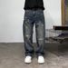 Men's Distressed Cross-Embroidery Jeans – Vintage American Style, Loose Straight-Leg Denim With Splatter Paint & Ripped Details_mkmklike.com