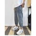 Men's Autumn Winter Denim Loose Harem Pants Elastic Waist Washed Drawstring Patchwork Jeans_mkmklike.com