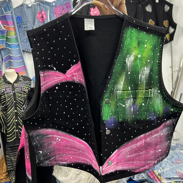 Women's Clothing Hot Drilling Hand Painted Printed Denim Vest Goodwill Women's Summer Hot Drilling Butterfly Denim Trousers Two Piece Set_mkmklike.com