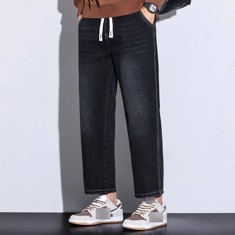 Vintage Washed Straight-Leg Jeans for Men High Street Style Relaxed Fit Mid-Rise Cotton Blend Retro Blue Charcoal Options (28-38)_mkmklike.com