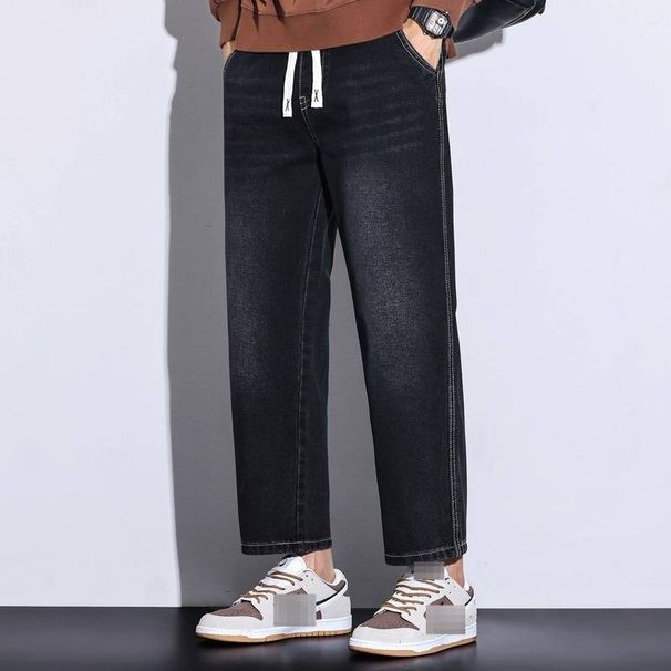 Vintage Washed Straight-Leg Jeans for Men High Street Style Relaxed Fit Mid-Rise Cotton Blend Retro Blue Charcoal Options (28-38)_mkmklike.com
