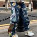 Heavy Duty Patchwork Straight Leg Jeans Street Style Embroidered High Waist Trendy Hip Hop Loose Fit For Men And Women_mkmklike.com