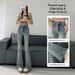 American-style High-waisted Flared Jeans Women, 2024 Spring/autumn, Slimming And Height-enhancing, With Rhinestones,_mkmklike.com