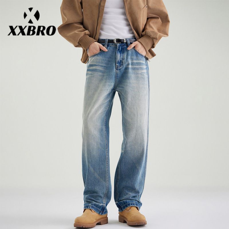 Men's Clothing Men's Versatile Whiskered Casual Jeans Stone Wash Straight Leg Blue Vibe Clothing For Autumn For Formal & Casual_mkmklike.com
