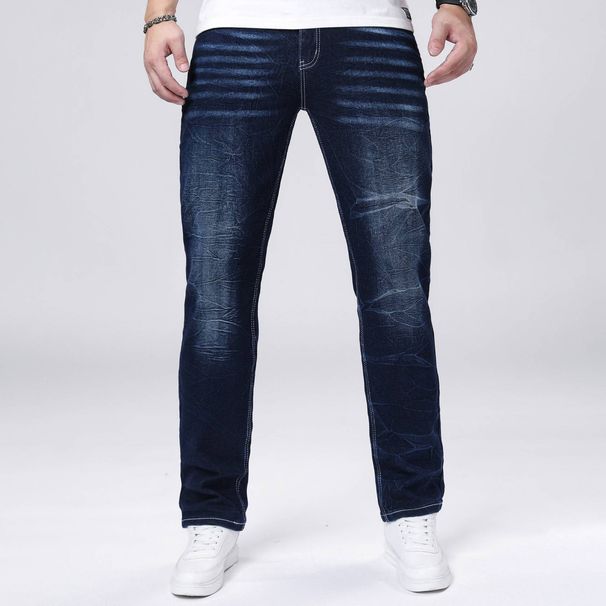 Men's Stretch Dark Blue Skinny Jeans Slim Fit Multiple Construction Techniques For Flattering Look_mkmklike.com