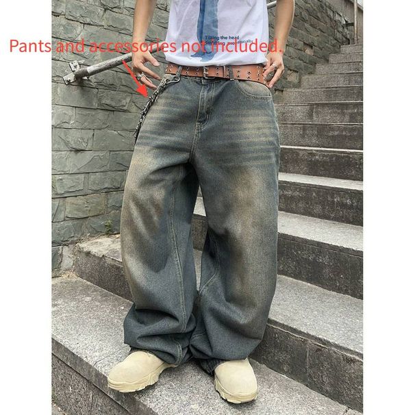 "Men's Vintage Washed Denim Jeans – High Waist, Loose Fit, Straight Leg, S-XXXL, Distressed Style For Casual & Streetwear"_mkmklike.com