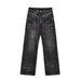 Vintage Patchwork Jeans – Retro Washed Denim With Flared Hem (Unisex, Black)_mkmklike.com