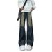 Spring And Autumn New Jeans Men's American High Street Vintage Washed Trendy Brand Niche Structure Splicing Micro Flared_mkmklike.com