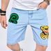 Men's Distressed Embroidered Denim Shorts - High Street Vintage Loose Fit Mid-Thigh Casual Jeans For Teens & Young Adults_mkmklike.com