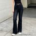 High Waisted Stretch Flared Jeans for Women Slimming Design Frayed Edges Black Platform Jeans_mkmklike.com