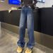 Clair Blue Jeans For Women 2025 New Spring Hot-Selling High-Waisted Scimitar Slimming Fashion Loose Wide-Leg Pants_mkmklike.com