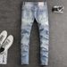 Men's Clothing Men's Slim Fit Skinny Jeans Ripped Distressed Light Blue Washed High Waist European American Fashion Trendy Brand High Street Style_mkmklike.com