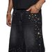 Men's Distressed Denim Shorts With Rhinestone Details - European Fit Straight Leg Summer Casual Shorts For Men (Black, S/M/L/XL)_mkmklike.com