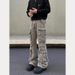 Vintage Washed Gray Cargo Pants – Relaxed Wide-Leg Fit, Multi-Pocket Utility Design, Streetwear Staple, Retro Denim Trousers For Men_mkmklike.com