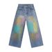 EF JEANS | 2024 New Product, American Street Hip-hop Color Graffiti Smudged Wide-leg Pants Jeans Tide_mkmklike.com