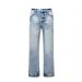 Men's Clothing Ice Blue Faded Lightning Pattern Vintage Washed Jeans Cleanfit Distressed Flared_mkmklike.com