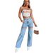 Cross-border 2025 New Chain Ripped Straight-Leg Washed Fashion High-Waisted Jeans For Women_mkmklike.com