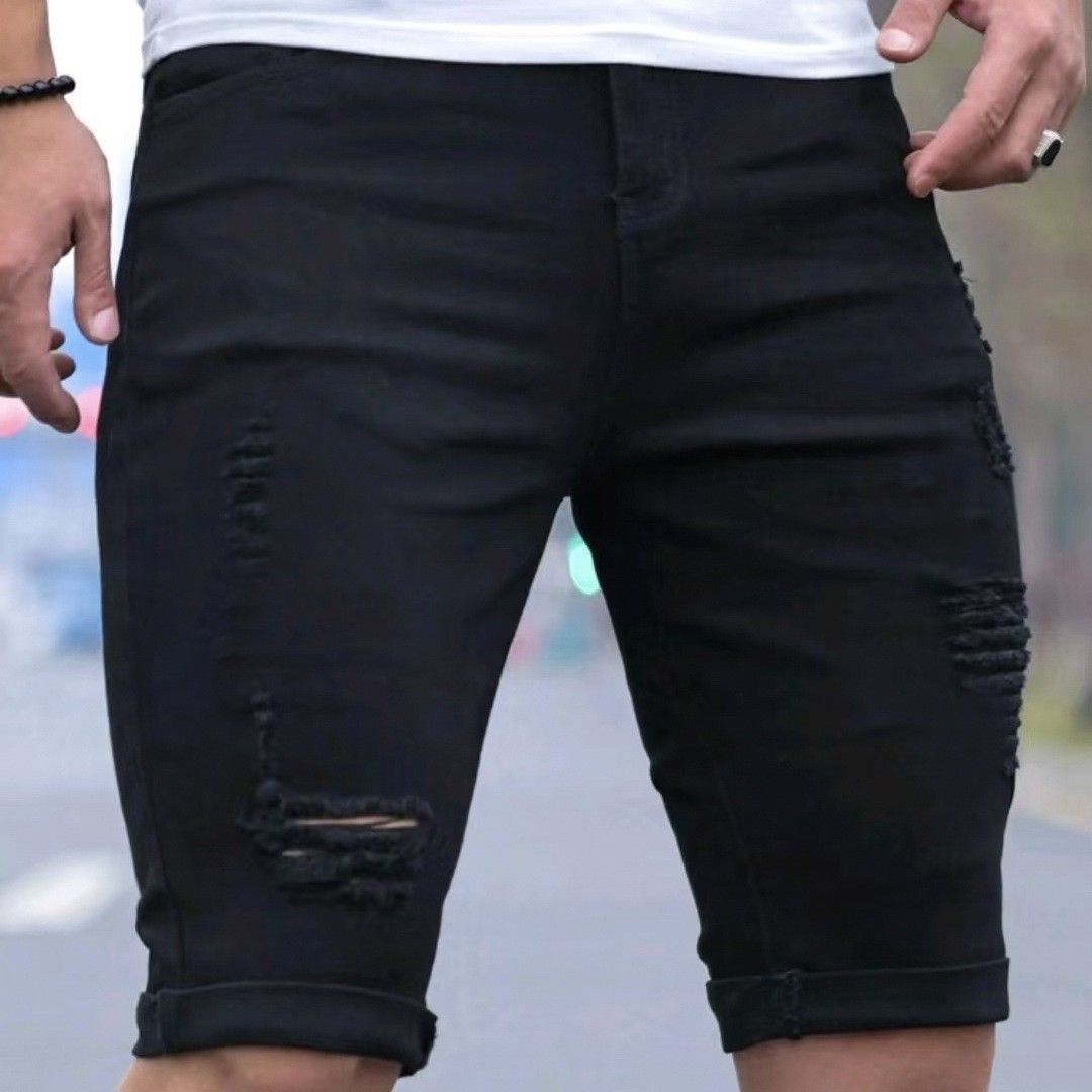 Blue Ripped Denim Shorts, Multi-ripped Design Sense Jeans Men's Summer Jeans Men's Summer Thin_mkmklike.com