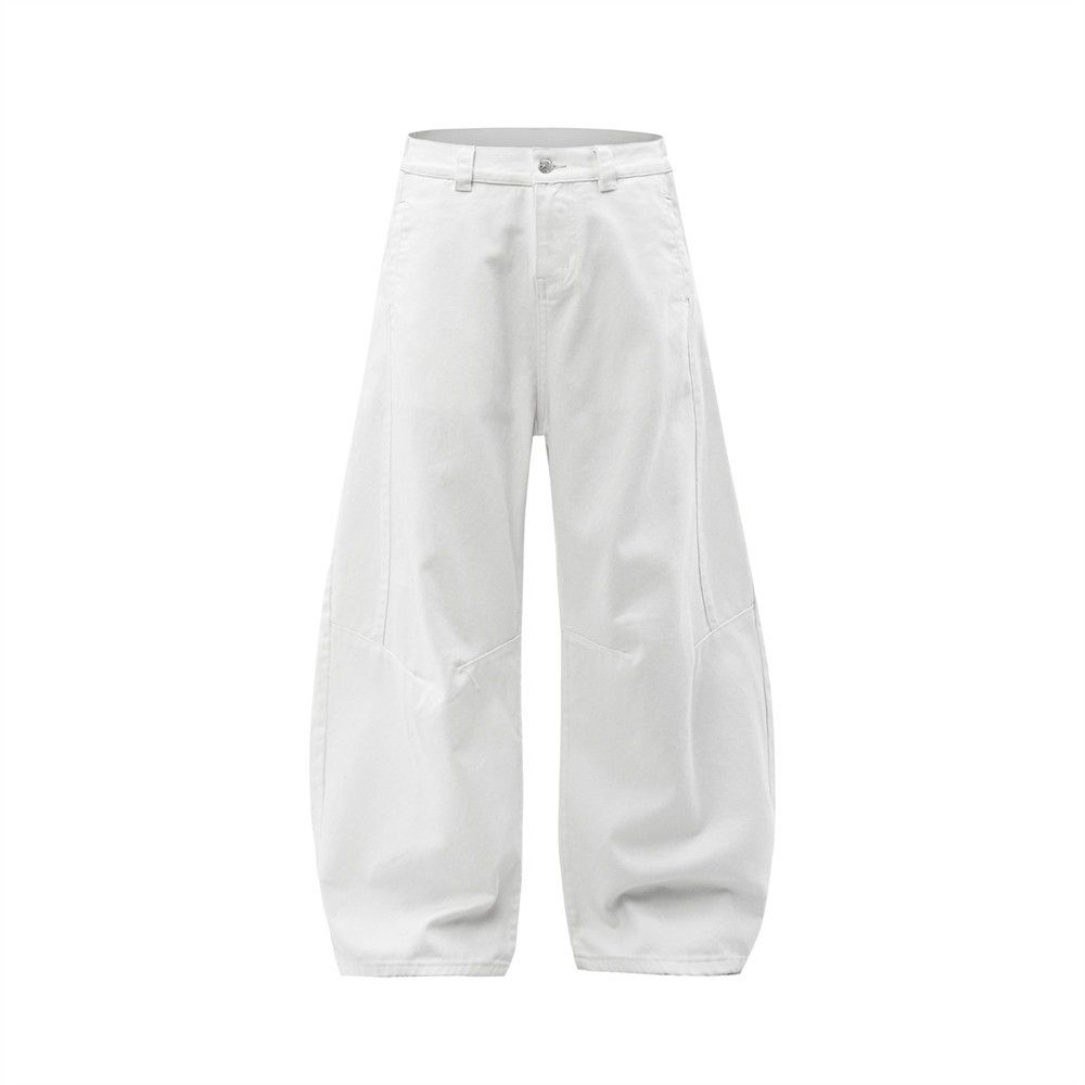American Street Scimitar Jeans Design Loose Versatile Solid Color Wide-Leg Pants Men's Trendy Workwear Style Oversized_mkmklike.com