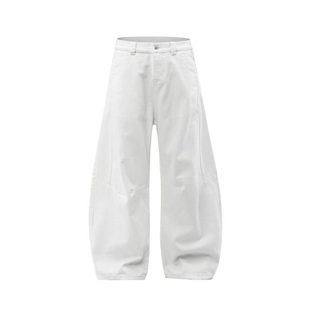 American Street Scimitar Jeans Design Loose Versatile Solid Color Wide-Leg Pants Men's Trendy Workwear Style Oversized_mkmklike.com