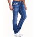High Street Men's Jeans Dark Blue Embroidery Elastic Slim Fit Small Straight Casual Men's Trousers_mkmklike.com
