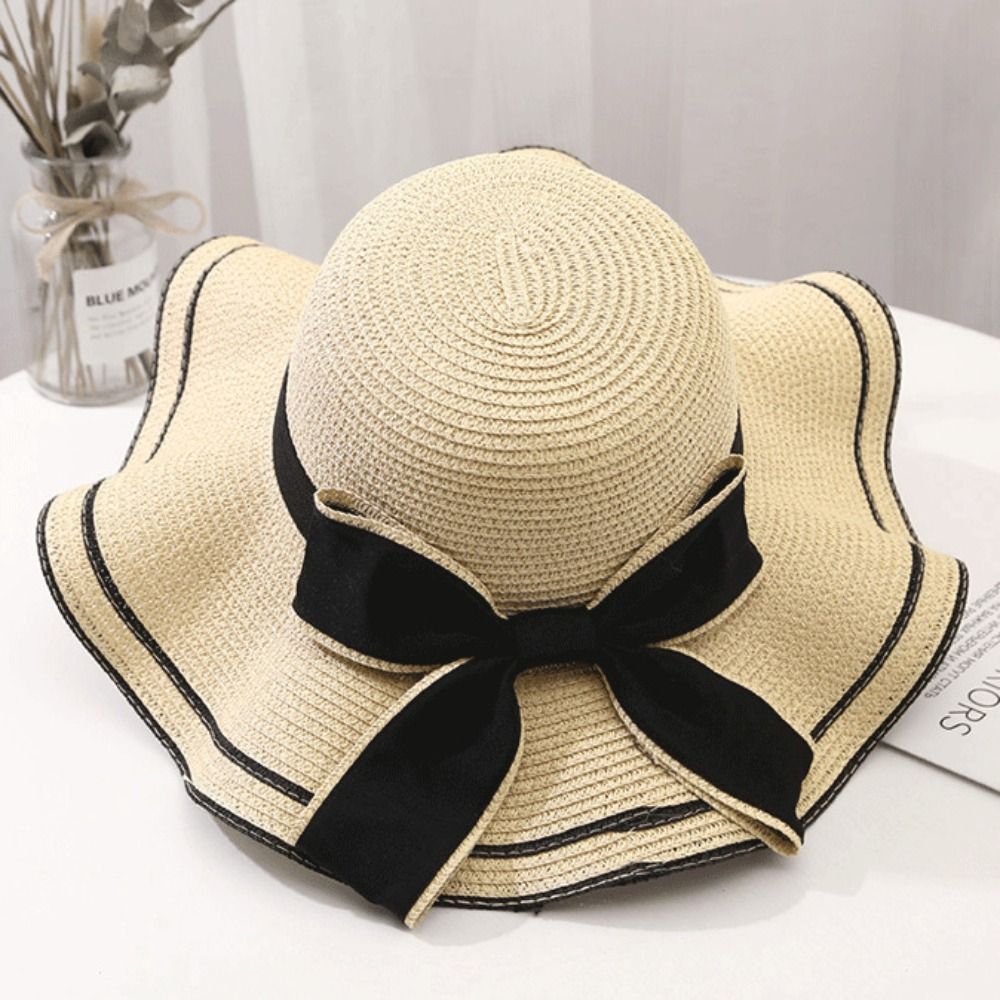 Hot Sale Casual Women Sun 2024 Foldable Fashion Bowtie Fisherman Straw Summer Travel Beach Hat_mkmklike.com
