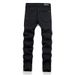 Men's Black Stretch Skinny Jeans Ripped Details Leather Patches Distressed Denim Casual Wear Pants_mkmklike.com