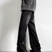 Men's Black Flared Cargo Jeans – High Street Style With Patchwork Design, Straight Leg Loose Fit For Trendy & Cool Look (S-3XL)_mkmklike.com