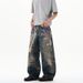 Men's Vintage Denim Pants With 3D Candy Chain Print - Streetwear High Waist Straight Leg Jeans For Casual Fashion_mkmklike.com