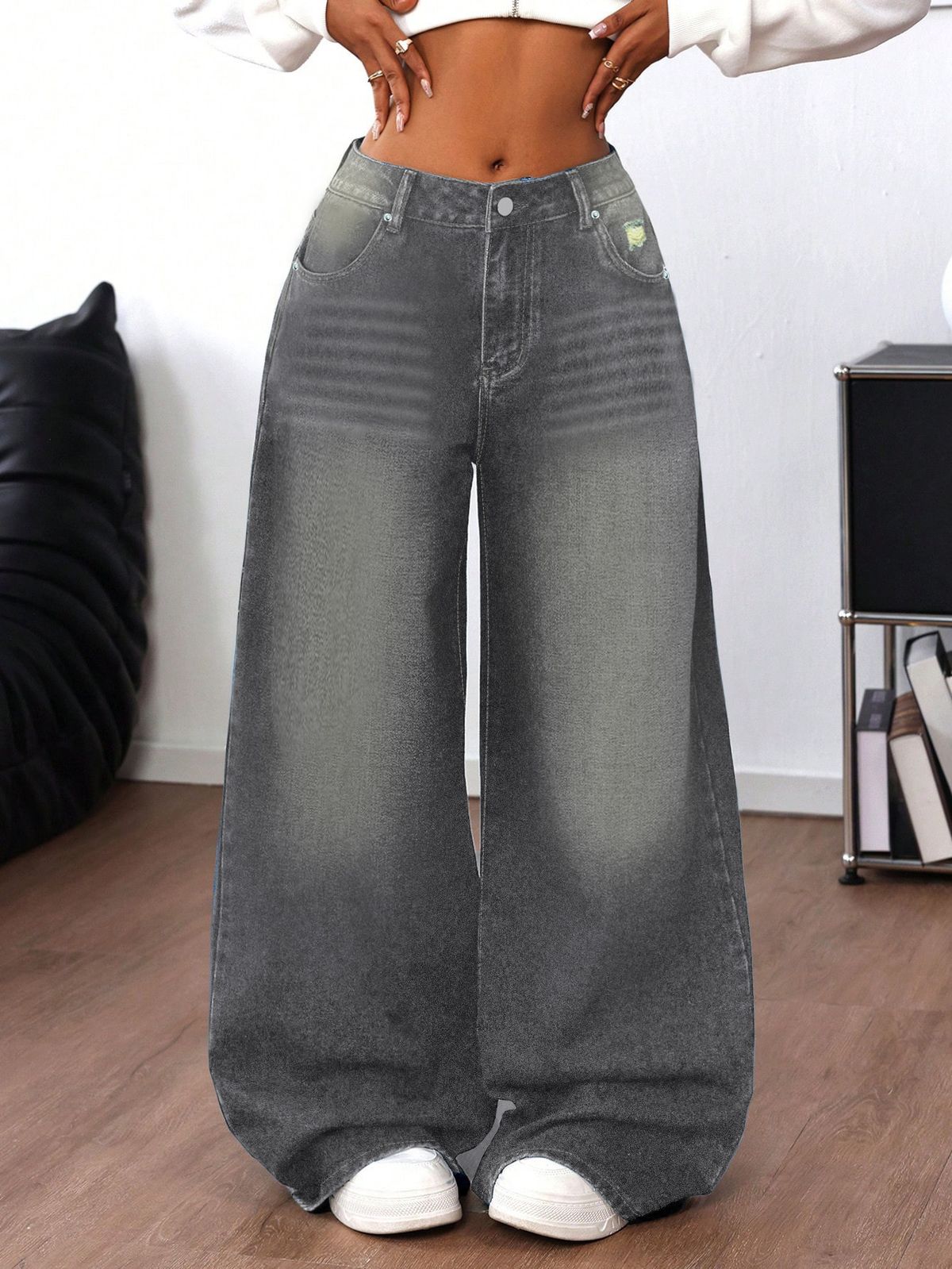 Women's Wide Leg Extra Long Jeans Distressed Washed Grey Casual Loose Trousers Floor Length Amazon E Commerce_mkmklike.com