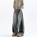 American Style Splashed Ink Ripped Curved Knife Jeans For Men In Autumn, Loose And Trendy Design, Wide Leg Slightly_mkmklike.com