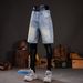 Men's Trendy Stylish Rhinestone Embroidered Denim Shorts Loose Casual Wide Leg Non-Stretch Five Point Pants_mkmklike.com