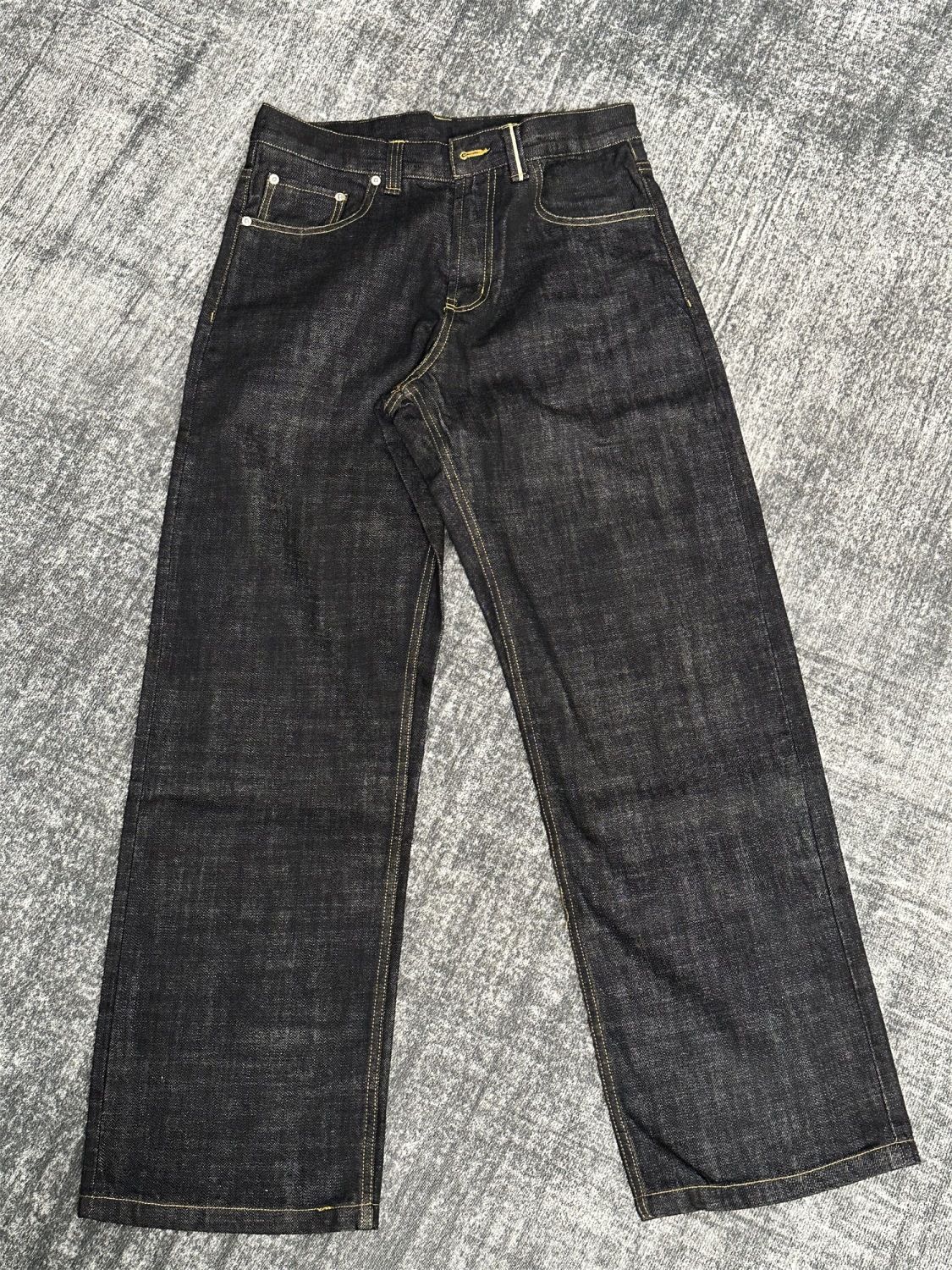 Men's Clothing Black Narrow Straight Leg Loose A-Line Denim Pants For Men 14.5 Oz Red Rimmed_mkmklike.com