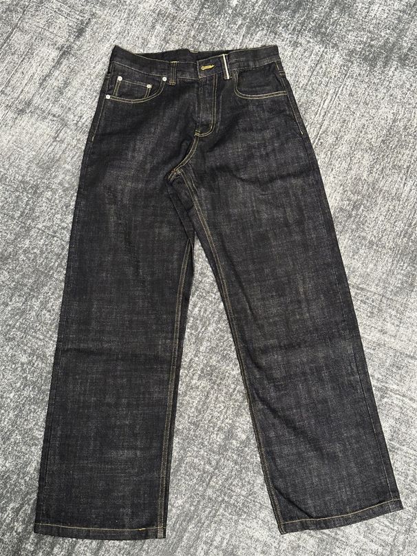 Men's Clothing Black Narrow Straight Leg Loose A-Line Denim Pants For Men 14.5 Oz Red Rimmed_mkmklike.com