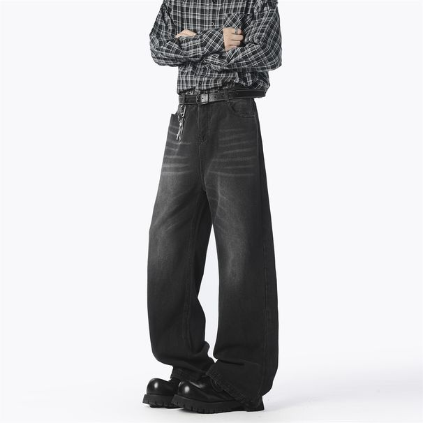 Cleanfit Versatile Micro-pull Jeans Men's Youth Fashion Popular Loose Straight Washed Retro Blue Trousers_mkmklike.com