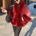 Women's Clothing New rex rabbit fur collar gradien autumn and winter shawl cape large size women's knitted cardigan jacket_mkmklike.com